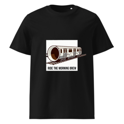 Unisex Organic Cotton T-Shirt | Ride the Morning Brew Coffee Train Design