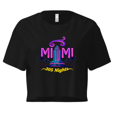 Women's Miami 305 Nights Crop Top - Neon Art, Short Sleeve, Black