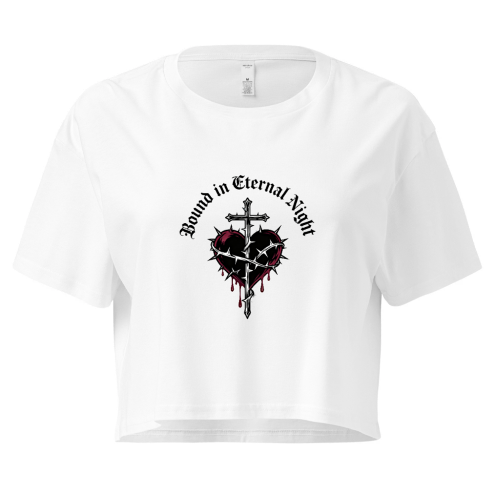 Women's Crop Top - Bound in Eternal Night Cross & Thorn Heart Design