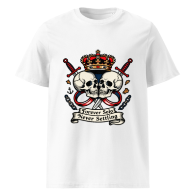 Unisex Organic Cotton T-Shirt - Forever Solo Never Settling Skull Crown Design