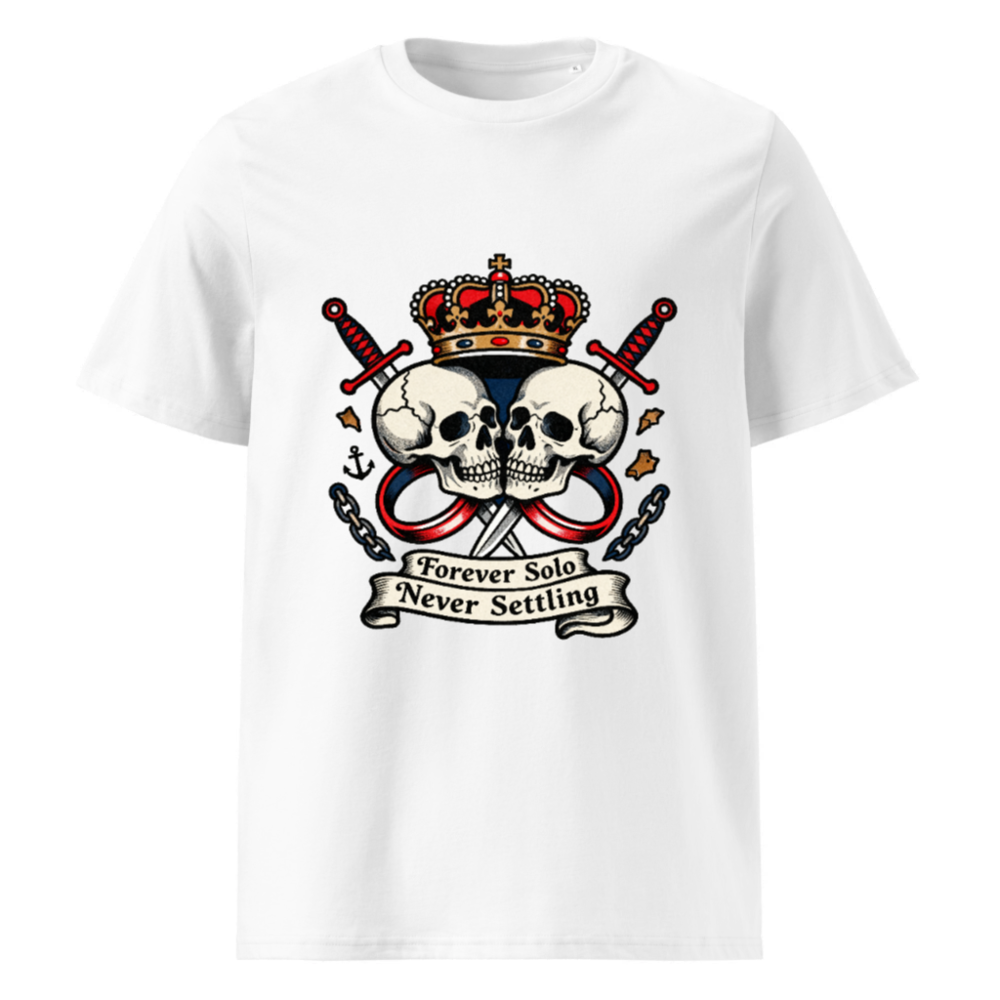 Unisex Organic Cotton T-Shirt - Forever Solo Never Settling Skull Crown Design