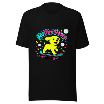 Rollin' Paws Unisex T-Shirt - Yellow Puppy Skateboard Design
