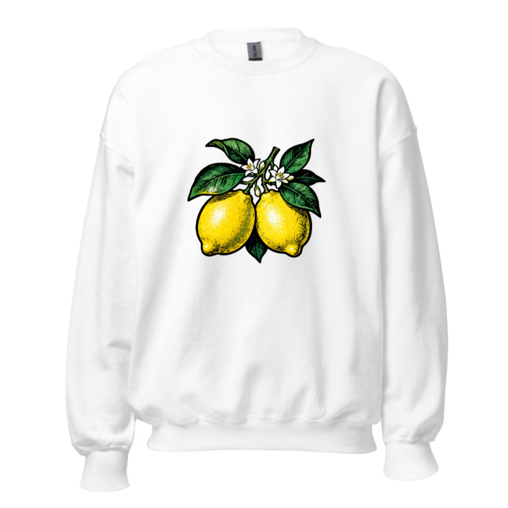 Lemon Branch Crew Neck Sweatshirt | Unisex White Graphic Sweatshirt