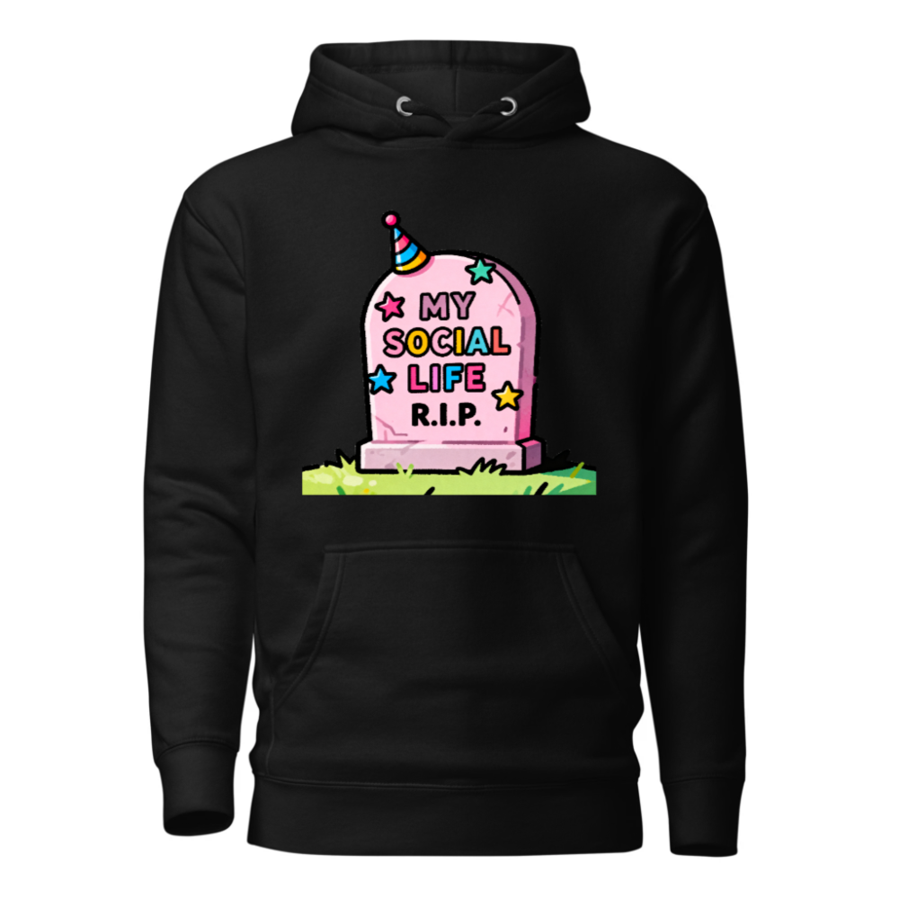 Unisex Premium Pullover Hoodie - 'My Social Life R.I.P.' Funny Graveyard Design