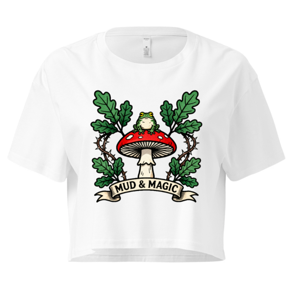 Women's Crop Top with Frog on Red Mushroom & Oak Leaves - Mud & Magic