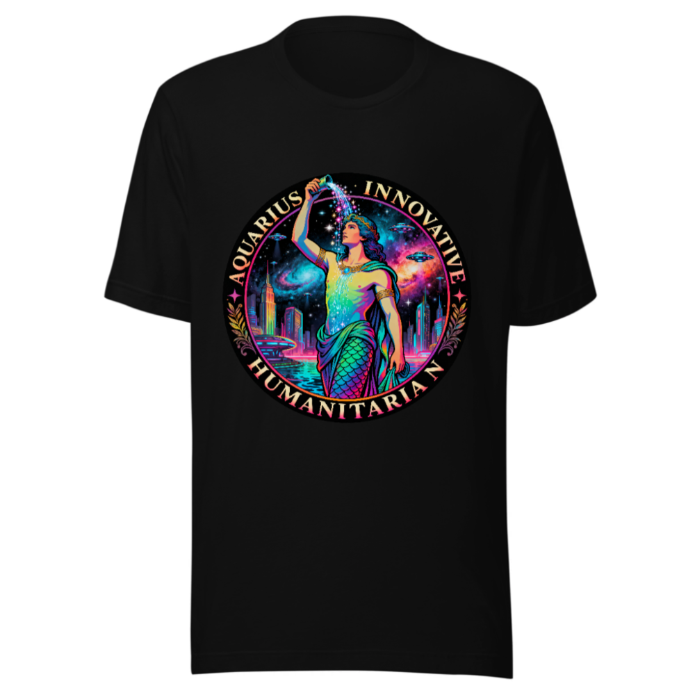 Unisex Aquarius T-Shirt - Innovative Humanitarian Mermaid Design, Neon Galaxy Print