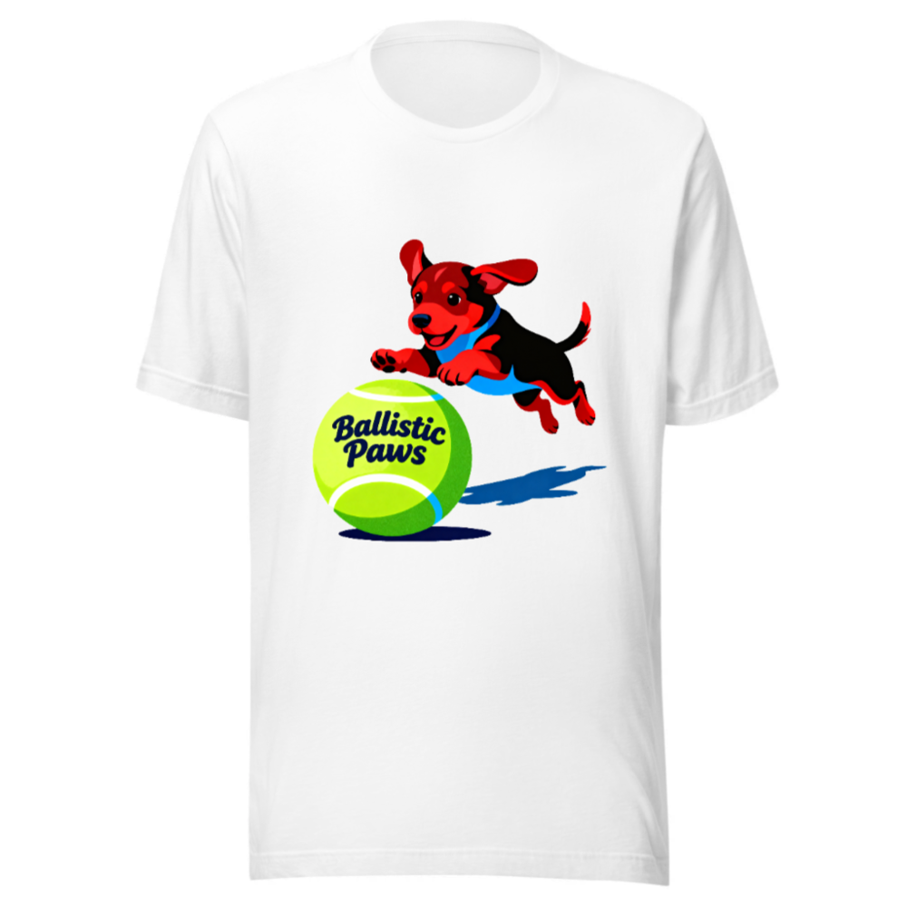 Ballistic Paws Unisex T-Shirt - Fun Dog & Tennis Ball Graphic, Comfort Fit