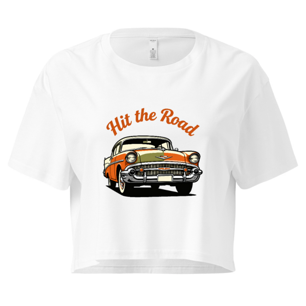 Women's Orange & White Classic Car Crop Top - Hit the Road Vintage Tee