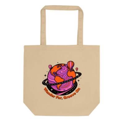 Eco Oyster Tote Bag | Sustainable Cotton Tote with Wander Far, Groove On Globe Design