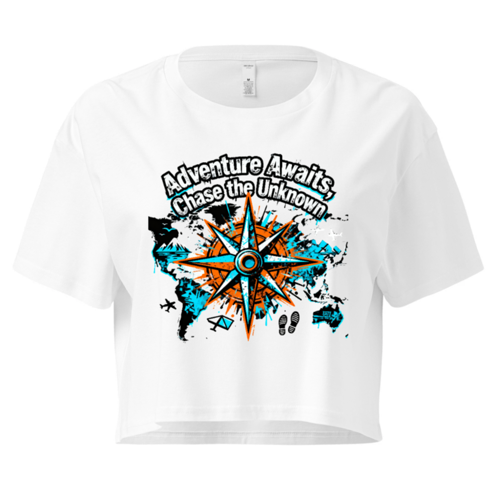 Women's Crop Top - Adventure Awaits, Chase the Unknown | Compass World Map Design