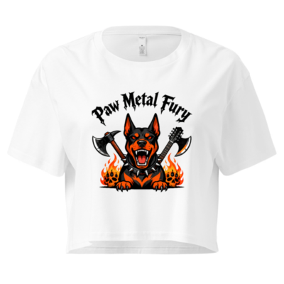 Women's Paw Metal Fury Crop Top - Doberman with Axes & Flames