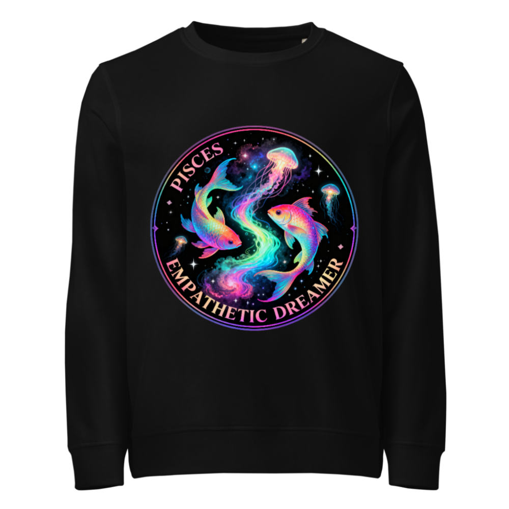 Unisex Organic Sweatshirt | Pisces Empathetic Dreamer - Rainbow Fish & Jellyfish Design