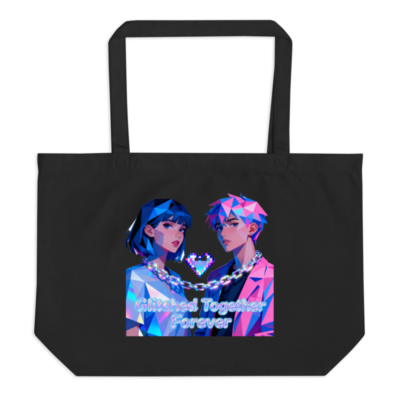 Glitched Together Forever - Pixel Art Couple Tote Bag, Organic & Eco-Friendly