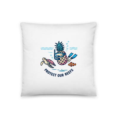 Pineapple Diver Pillow - 18" x 18" Basic Pillow with Turtle & Clownfish | Protect Our Reefs
