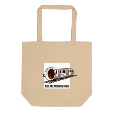 Eco Oyster Tote Bag | Sustainable Cotton Tote with Train & Coffee Brew Design