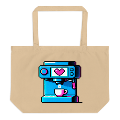 Pixel Art Coffee Machine Tote Bag | Large Organic Cotton Tote