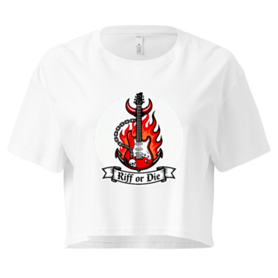 Women's Crop Top - Riff or Die Electric Guitar Flame Design, Short Sleeve
