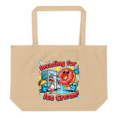Large Organic Tote Bag | Invading for Ice Cream! Donut & Alien Design