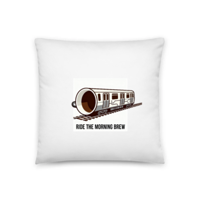 Ride the Morning Brew Coffee Train Pillow 18"x18" - Unique Coffee Cup Train Design
