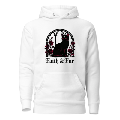 Unisex Premium Pullover Hoodie - Faith & Fur Black Cat Gothic Rose Design