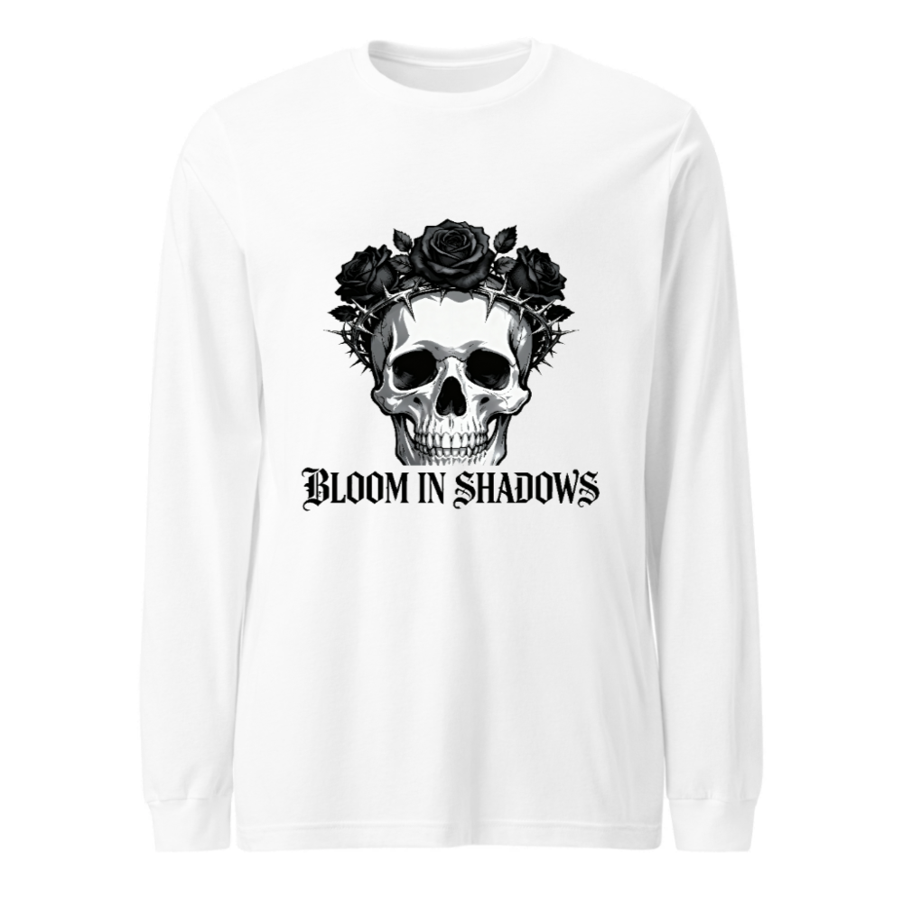 Bloom in Shadows Skull Rose Crown Long Sleeve Tee - Unisex Gothic Fashion