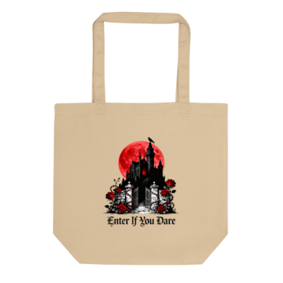 Eco Oyster Tote Bag | Gothic Castle & Red Moon Design | Sustainable Canvas Tote