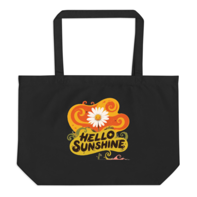 Large Black Organic Tote Bag | Hello Sunshine Daisies Design