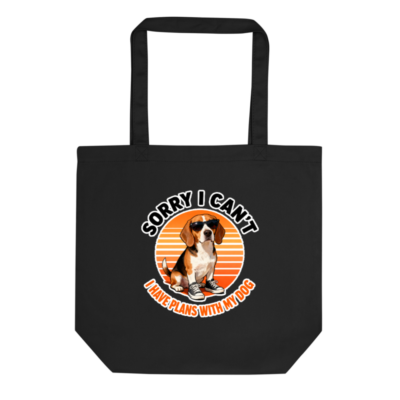 Eco Black Tote Bag with Beagle Dog Design | 'Sorry I Can't, I Have Plans With My Dog' Vintage Style