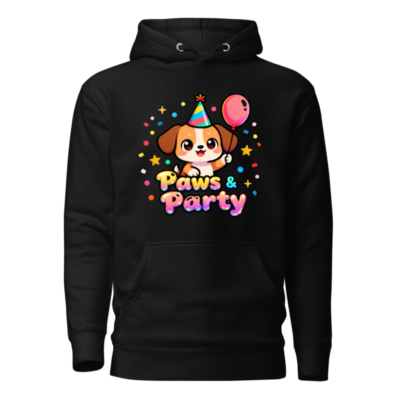 Paws & Party Unisex Hoodie - Premium Pullover with Cute Dog, Balloon & Confetti Design