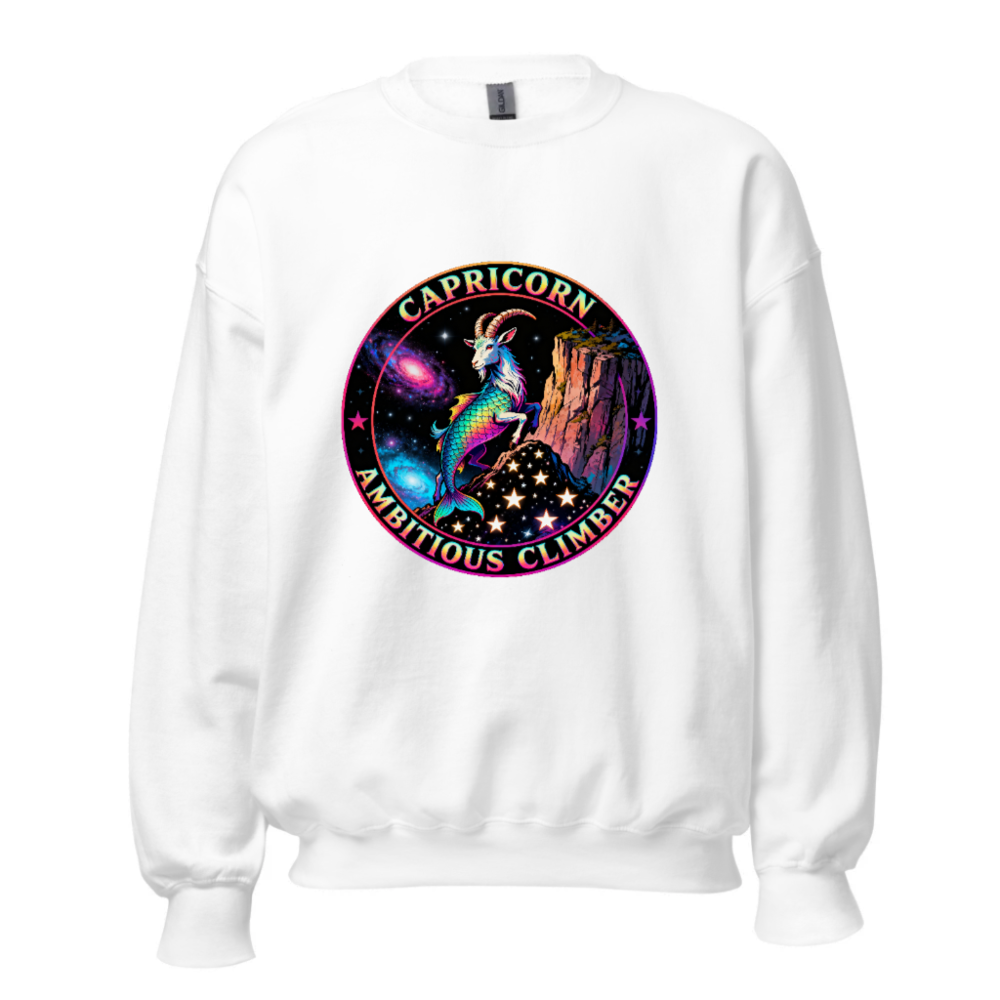 Capricorn Ambitious Climber Unisex Sweatshirt - Rainbow Goat Astral Design