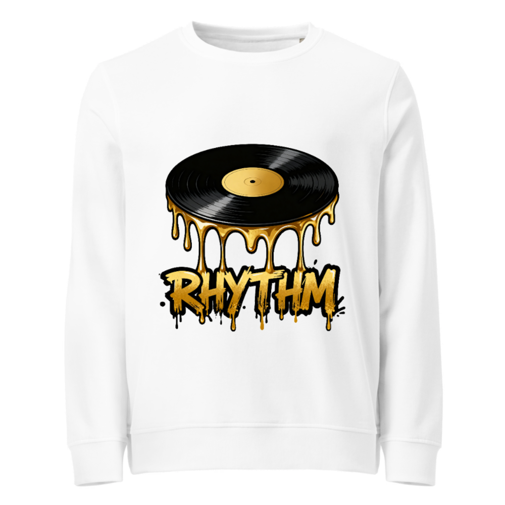 Unisex Organic Sweatshirt | Vinyl Record Rhythm Design - Gold Drip Art