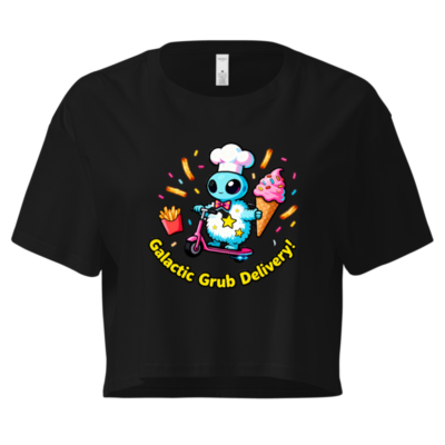 Women's Crop Top - Galactic Grub Delivery Alien Chef Scooter Tee