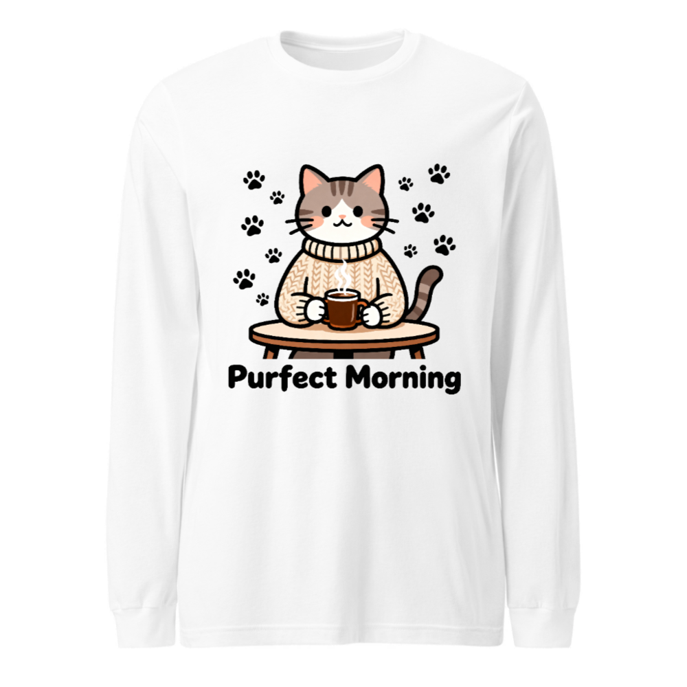 Purfect Morning Cat Coffee Lover Unisex Long Sleeve Tee