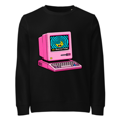 Unisex Organic Sweatshirt | Pink Retro Computer 404 Brain Not Found Design