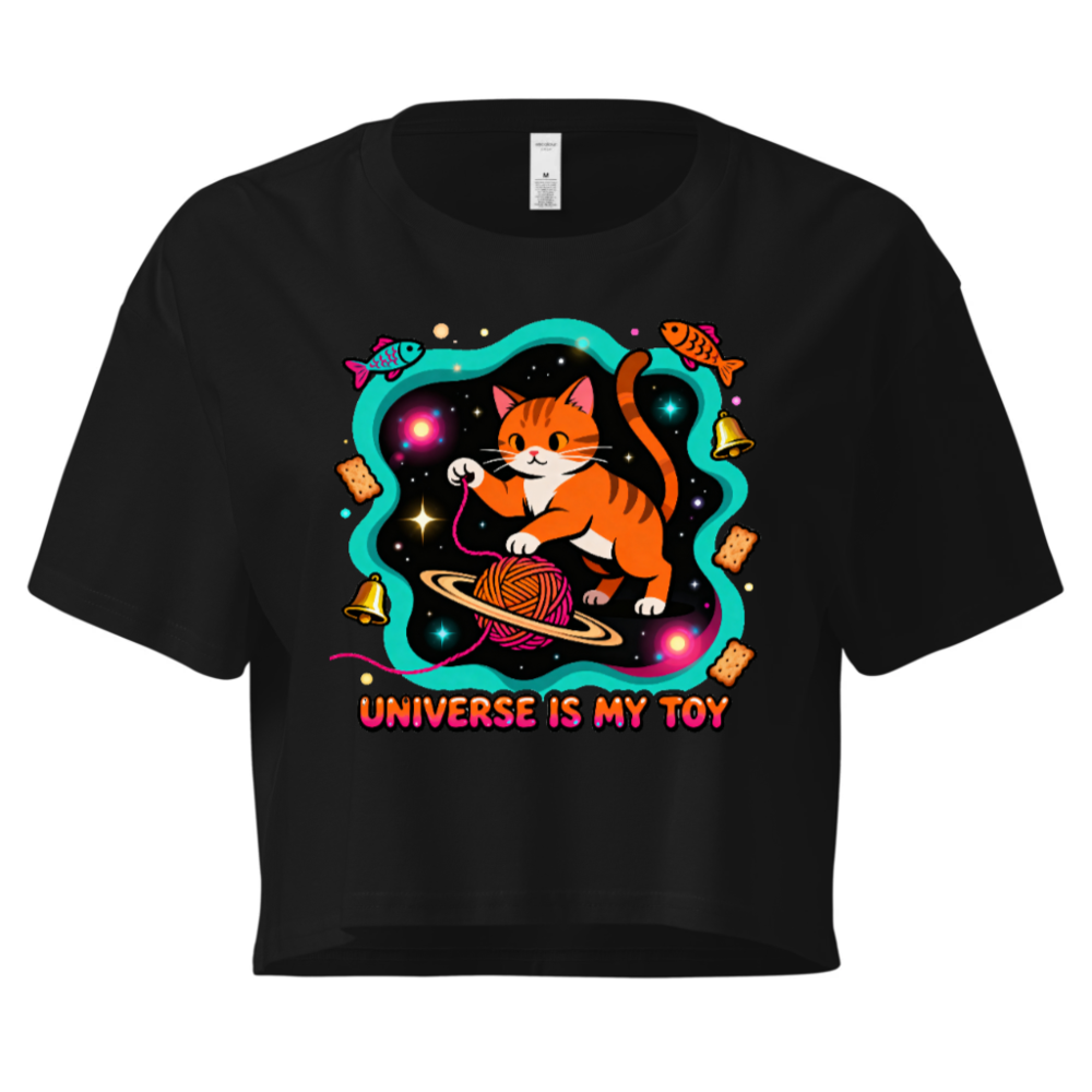 Women's Crop Top - Orange Tabby Cat Universe Toy, Space Yarn Planet Design