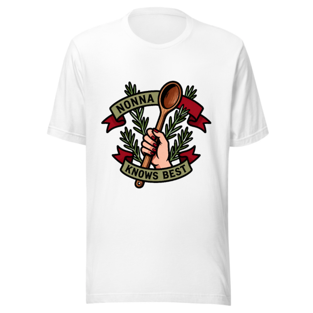 Nonna Knows Best Unisex T-Shirt - Rosemary & Wooden Spoon Design