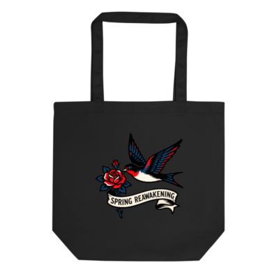 Eco Black Tote Bag | Spring Reawakening Bird & Rose Design