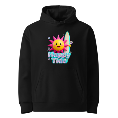 Happy Tide Unisex Eco Hoodie | Sustainable Essential Hoodie with Surf Sun Design