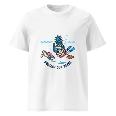 Unisex Organic Cotton T-Shirt | Pineapple Diver with Turtle & Clownfish | Protect Our Reefs