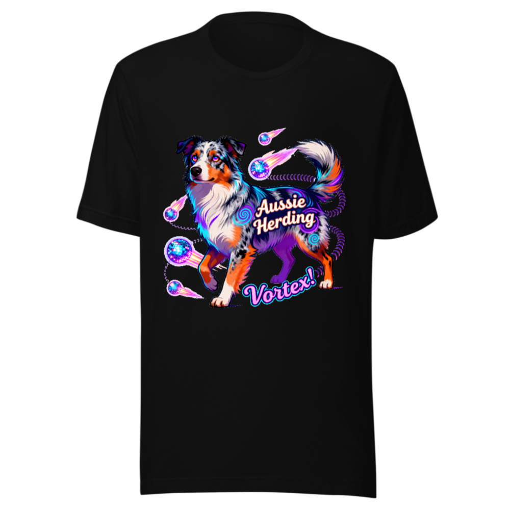 Aussie Herding Vortex Unisex T-Shirt - Neon Australian Shepherd Dog Design