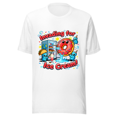 Unisex Staple T-Shirt: Invading for Ice Cream! Donut & Alien Graphic Tee