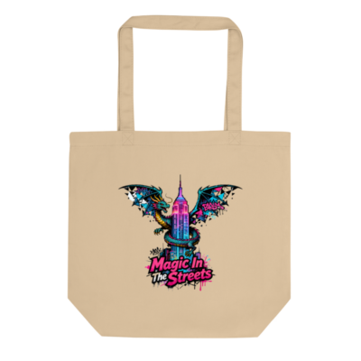 Eco Oyster Tote Bag | Dragon & Empire State Building Art | Sustainable Canvas Tote