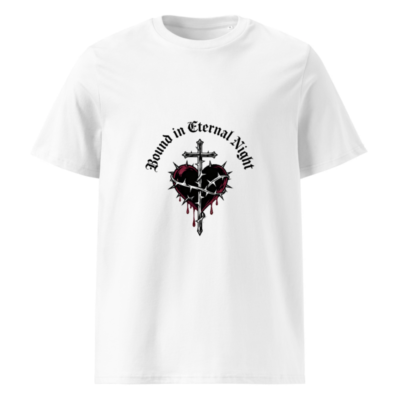 Unisex Organic Cotton T-Shirt | Bound in Eternal Night Cross & Thorn Heart Design