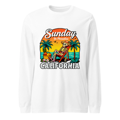 Sunday in Paradise California Skeleton Long Sleeve Tee - Unisex Beach Lounge Shirt