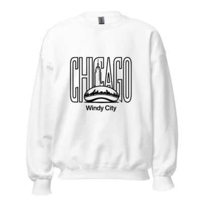 Chicago Windy City Unisex Crew Neck Sweatshirt | Black Chicago Skyline & Cloud Gate Design