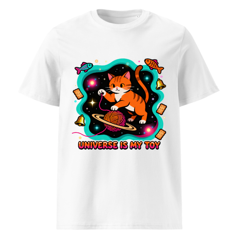 Unisex Organic Cotton T-Shirt | Universe Is My Toy Cat Design - Soft, Eco-Friendly Tee