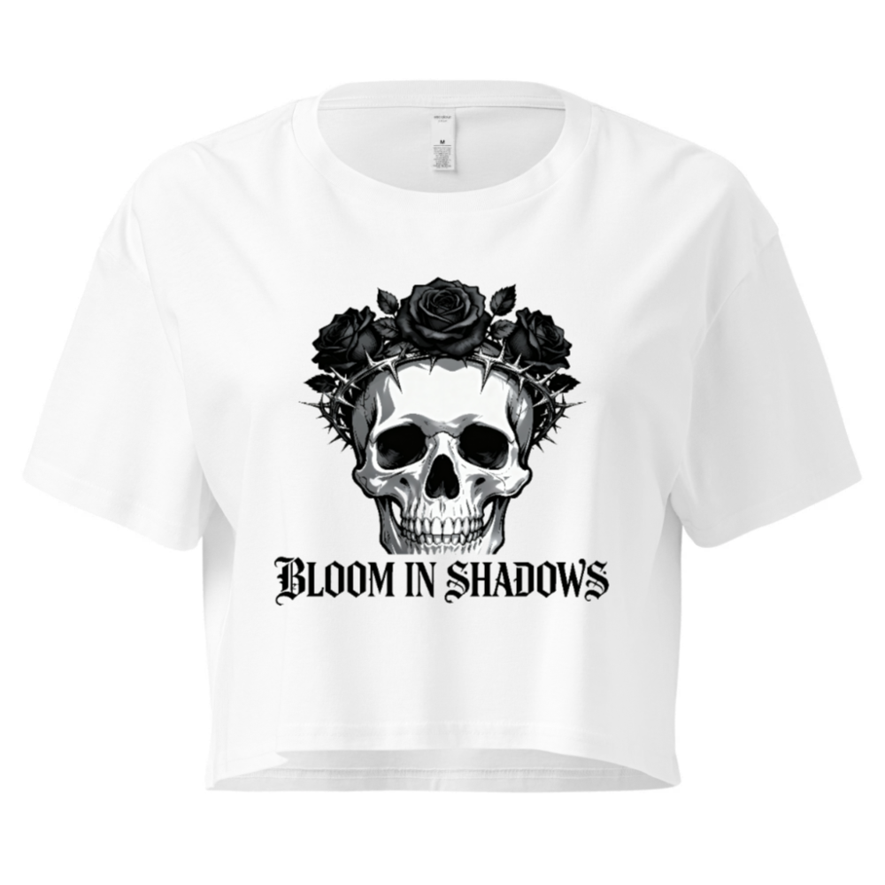 Women's Crop Top - Skull with Roses & Thorns, Bloom in Shadows