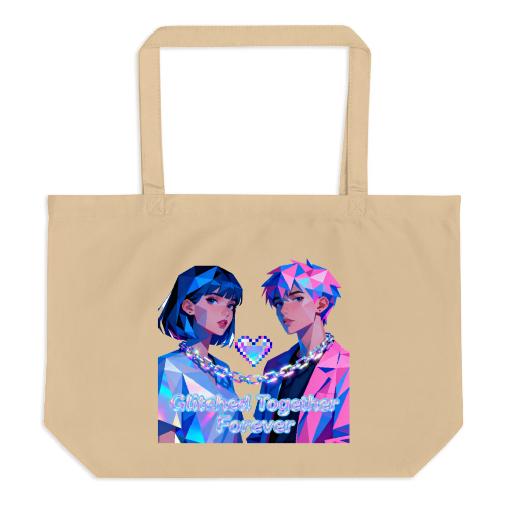 Glitched Together Forever Organic Tote Bag | Large Eco-Friendly Canvas Tote