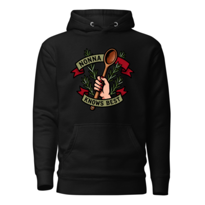 Nonna Knows Best Unisex Hoodie - Premium Pullover with Wooden Spoon & Rosemary Design