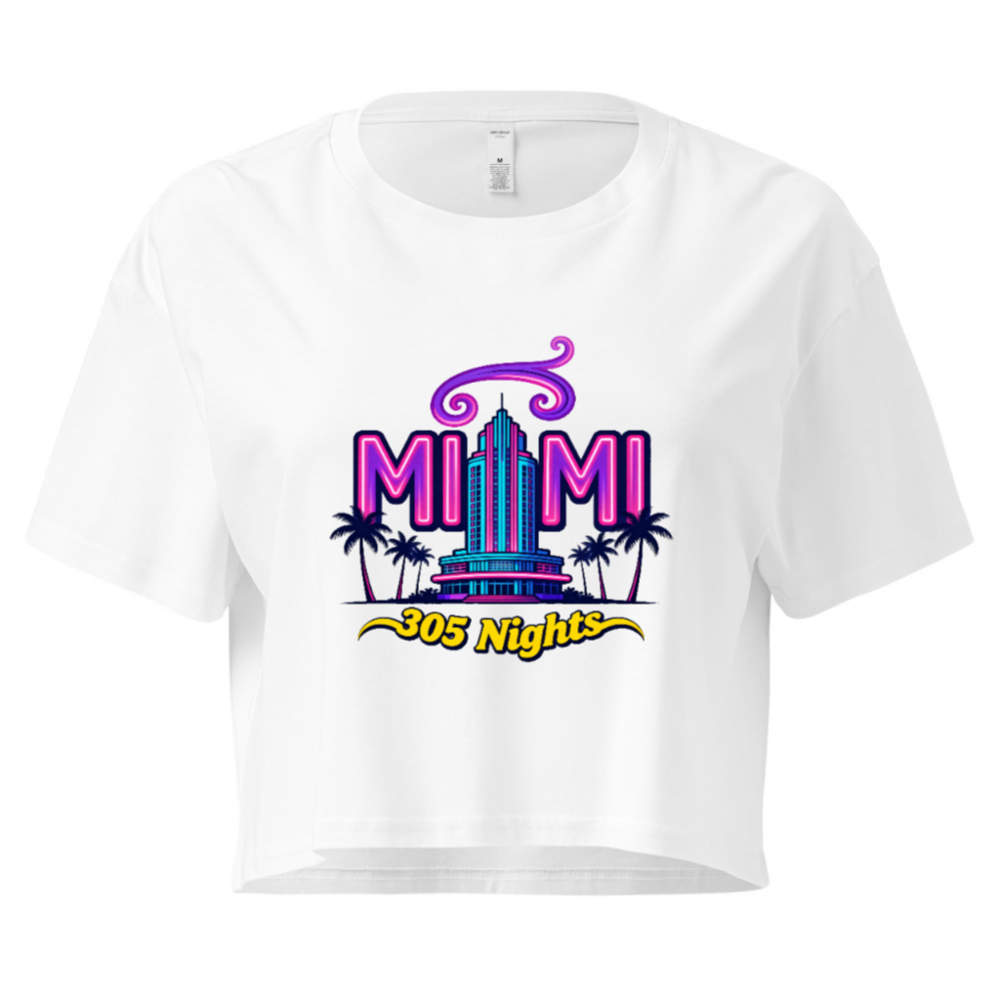 Miami 305 Nights Women's Crop Top | Neon Art, Palm Tree Design